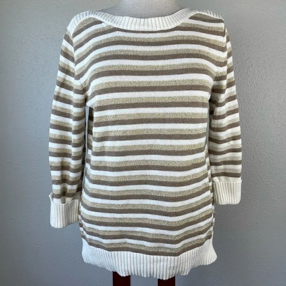 Karen Scott Striped Half Sleeve Sweater Top EUC